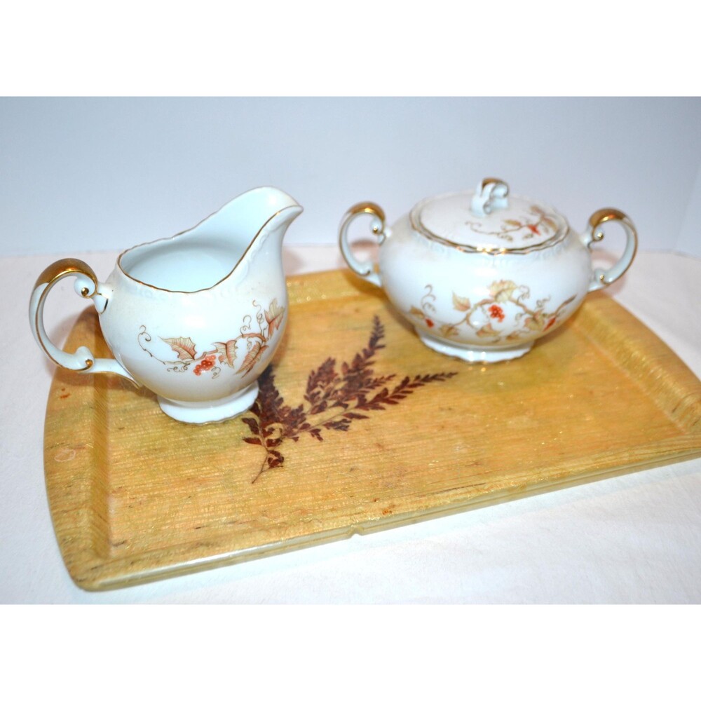 Vintage Cream and Sugar with Tray Grapes and Vines